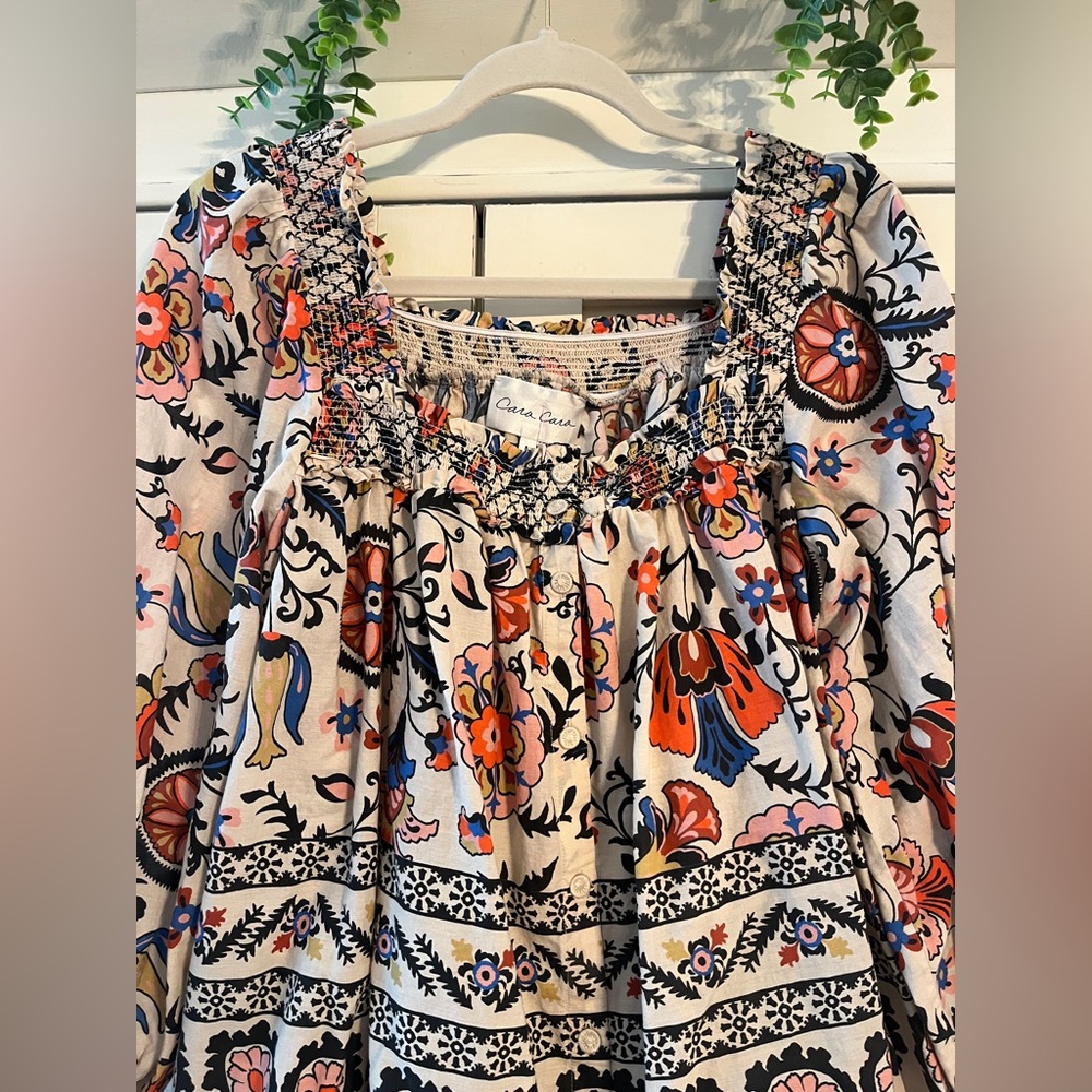 CARA CARA CHARLESTON SQUARE NECK BLOUSE IN TURTLEDOVE BOTANICALS SIZE M NWOT - Picture 4 of 4